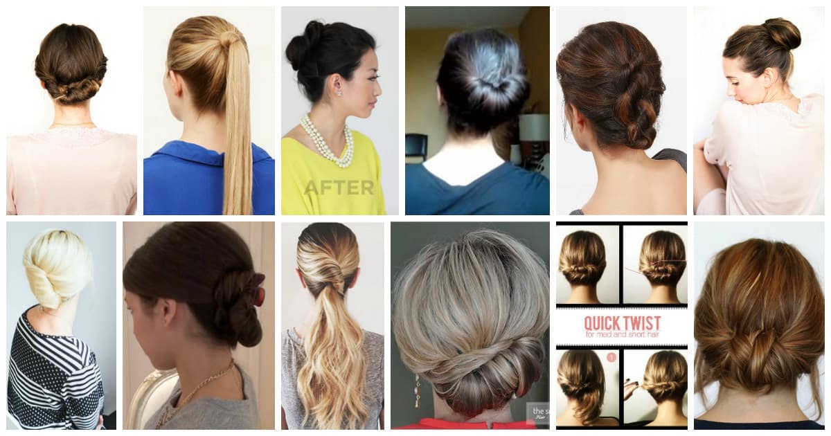 collage of easy office updos as featured in post
