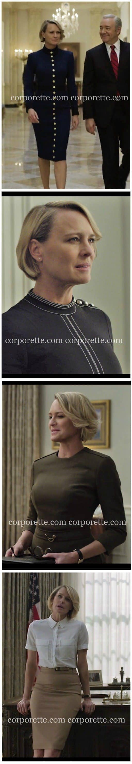 Wondering how to get Claire Underwood style - particularly her more military fashion inspiration from Season 4 of House of Cards? Check out some of our favorite workwear inspiration from Robin Wright's character in House of Cards. 
