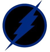 graphic of a black circle with a navy lightning bolt going through it; it is also outlined by navy