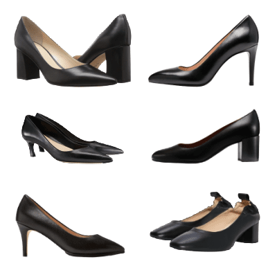 collage of 6 different comfortable work heels
