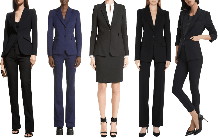 5 professional women wear the best women's suits in designer price ranges for interviews and C-suite style