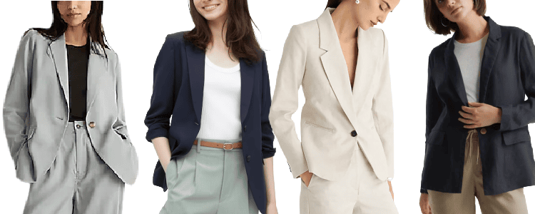 collage of 4 lightweight and linen blazers for women